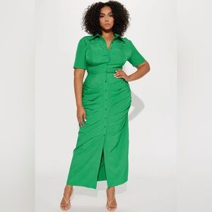 Fashion Nova Curve- Green collared maxi dress